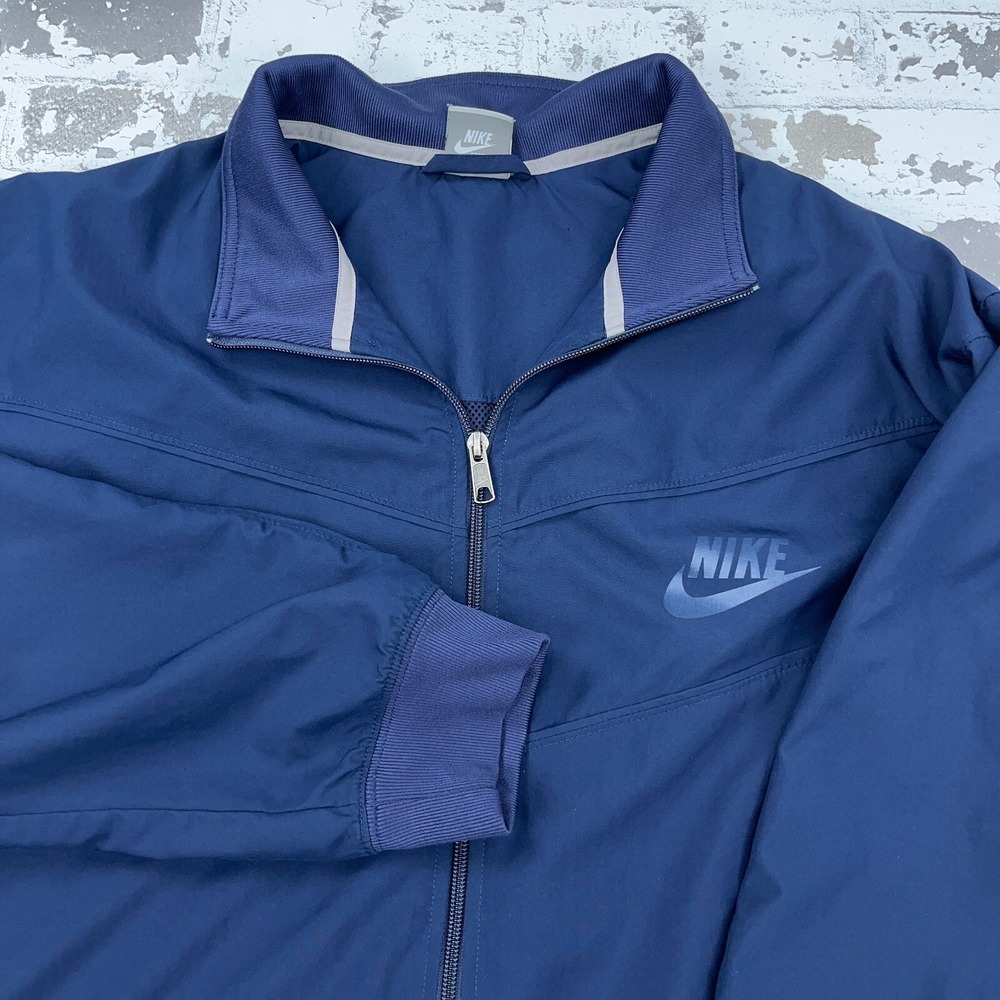 Vintage Nike Jacket Men XXL 2XL Blue Windbreaker Track Suit Navy Y2K Warm Up - Picture 2 of 10
